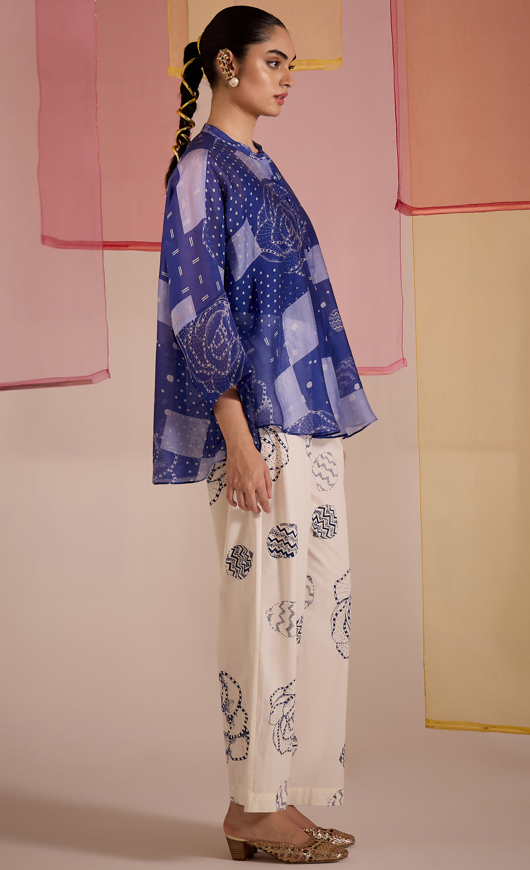 SAMAHAR: Blue Cotton Silk Nama Co-ord Set