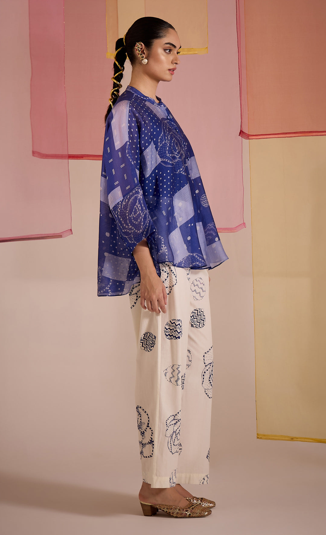 SAMAHAR: Blue Cotton Silk Nama Tunic