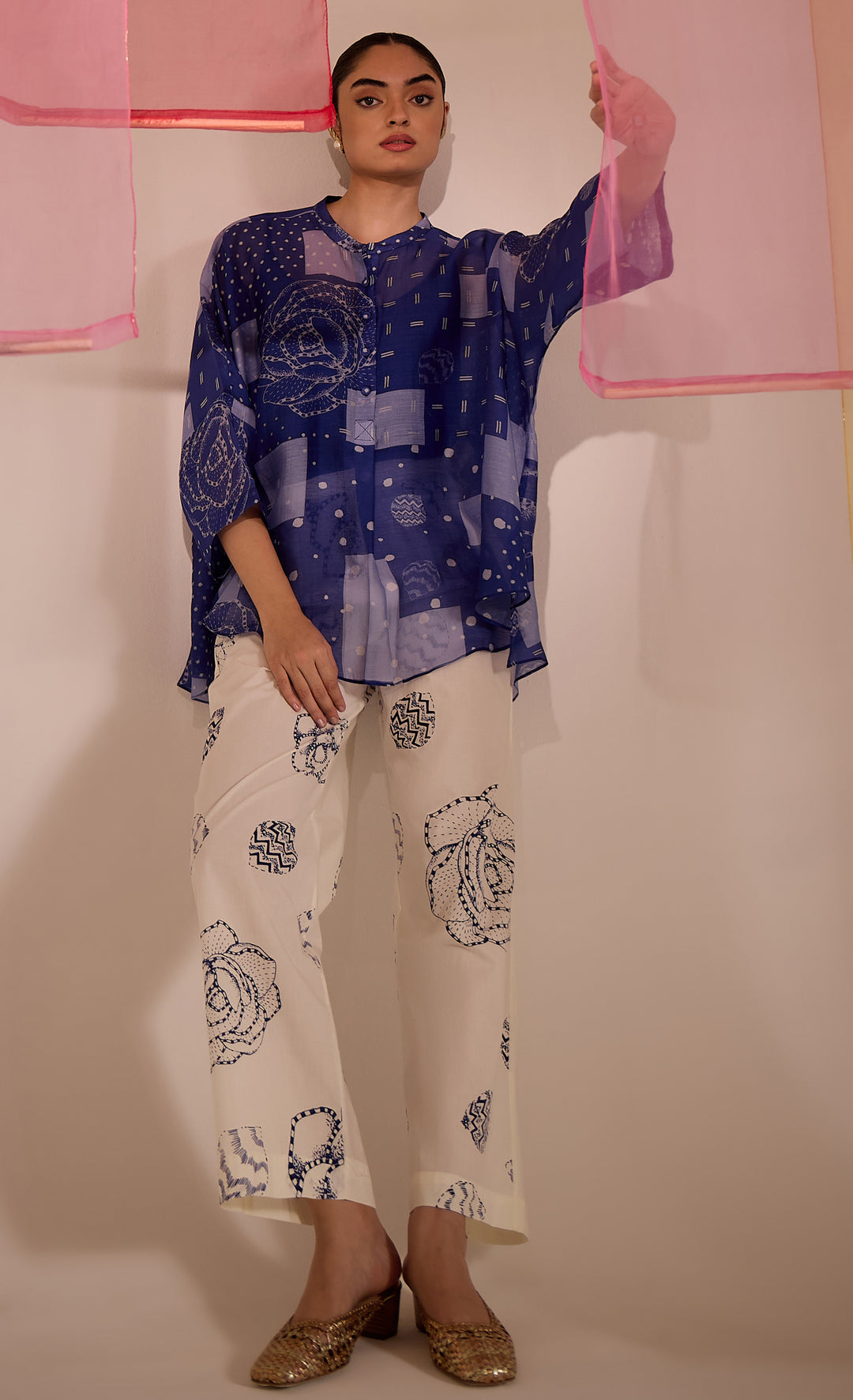 SAMAHAR: Blue Cotton Silk Nama Tunic