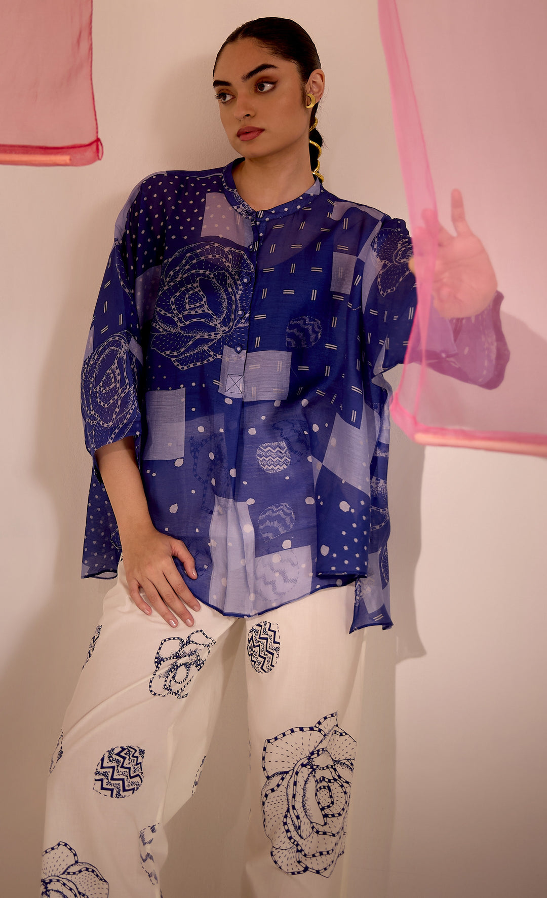 SAMAHAR: Blue Cotton Silk Nama Tunic