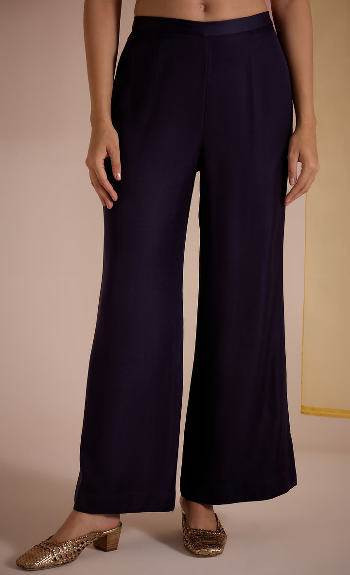 BAITHAK: Blue Cotton Silk Pants