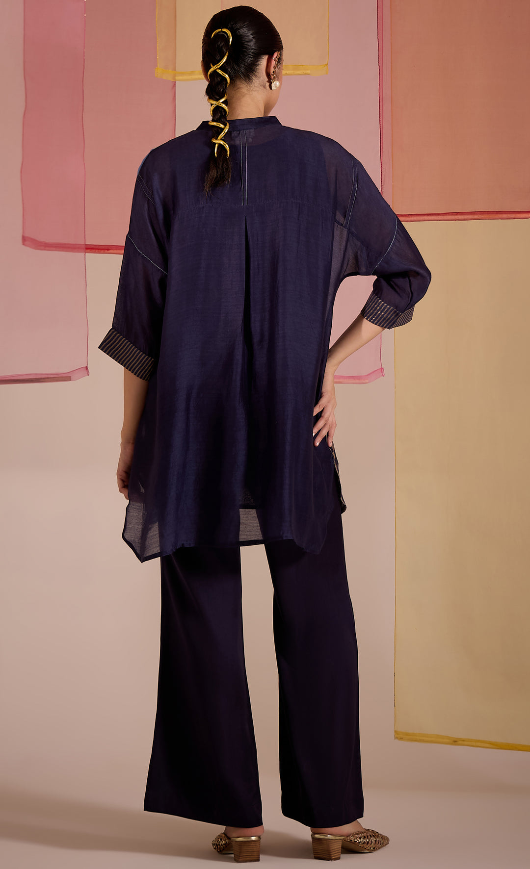 BAITHAK: Blue Floral Applique Kimono Pant Set