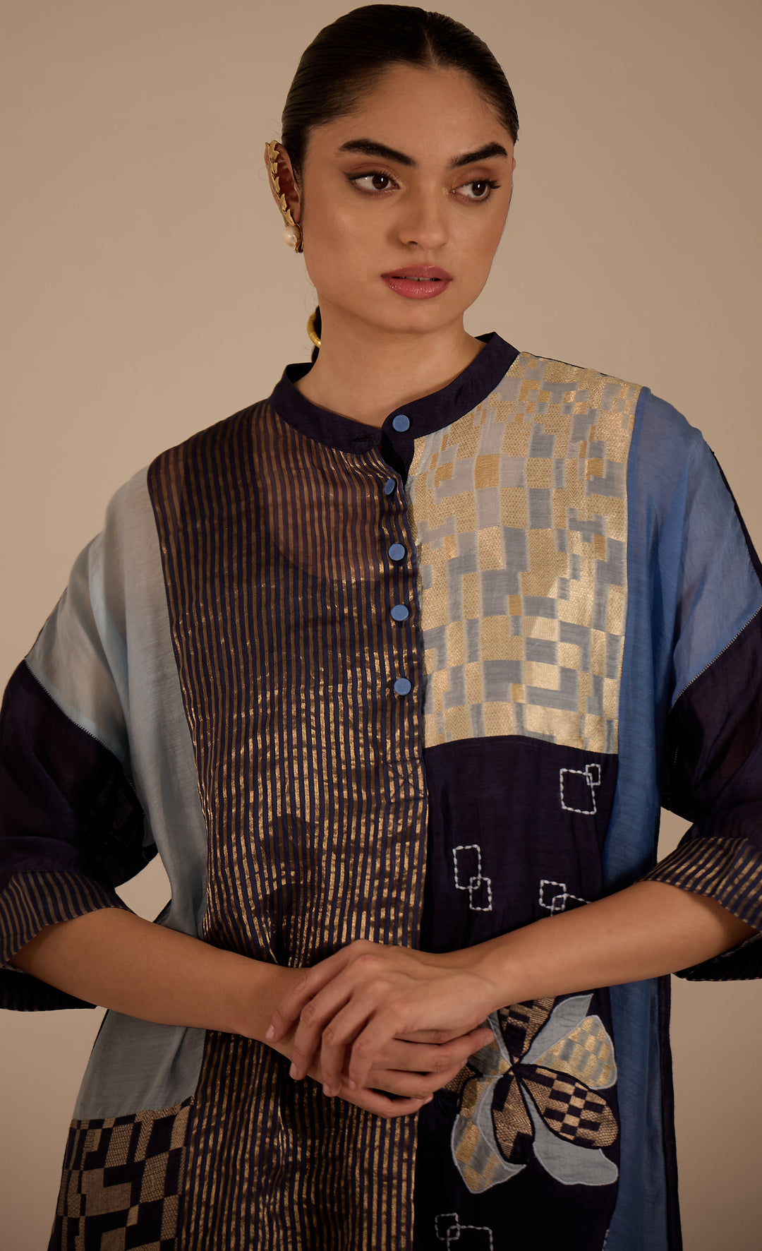 BAITHAK: Blue Floral Applique Kimono