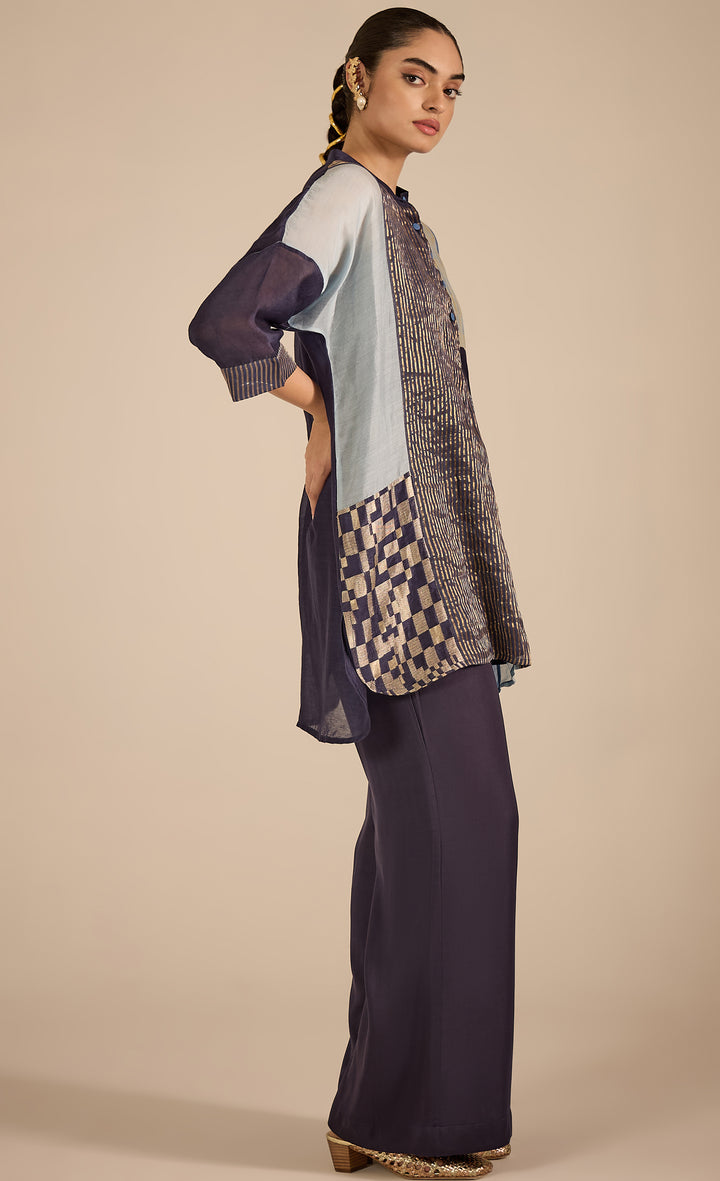 BAITHAK: Blue Floral Applique Kimono Pant Set