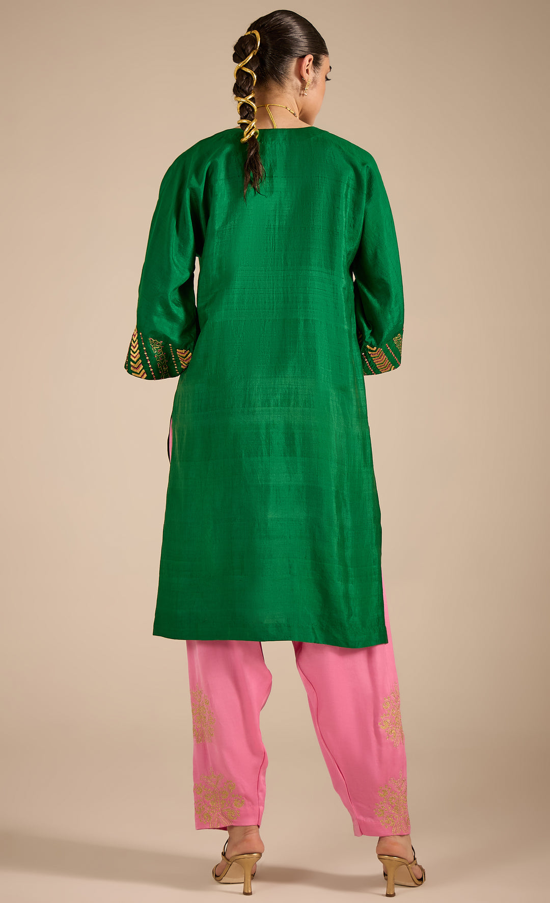 Baithak: Emerald Green Silk Kurta