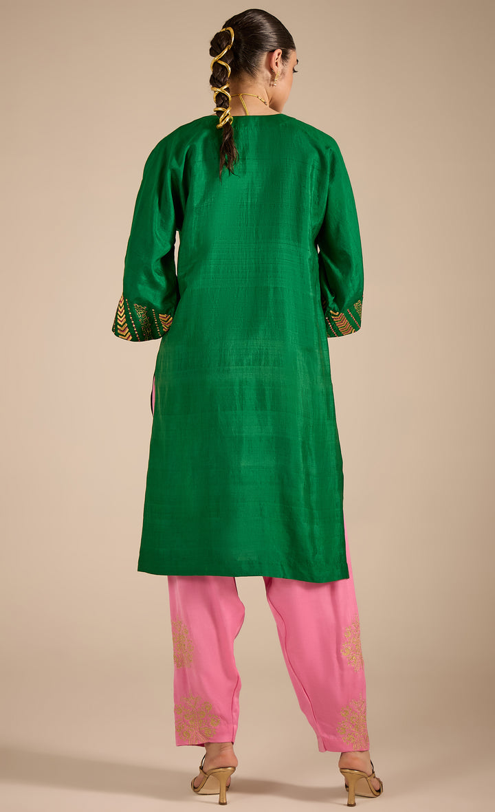 Baithak: Emerald Green Silk Kurta