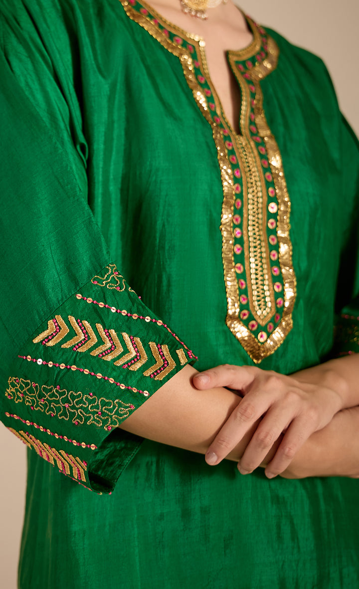 Baithak: Emerald Green Silk Kurta
