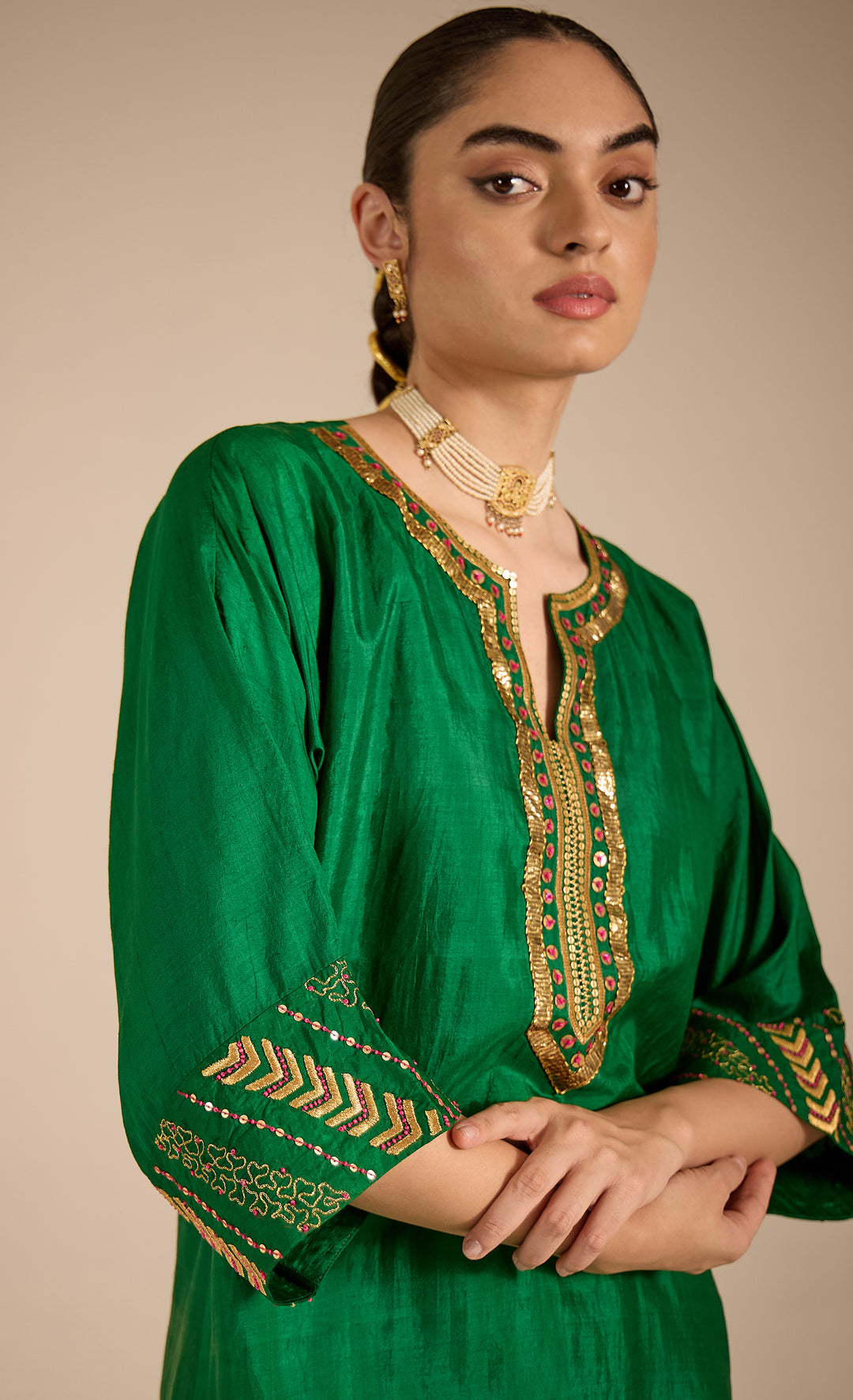 Baithak: Emerald Green Silk Kurta