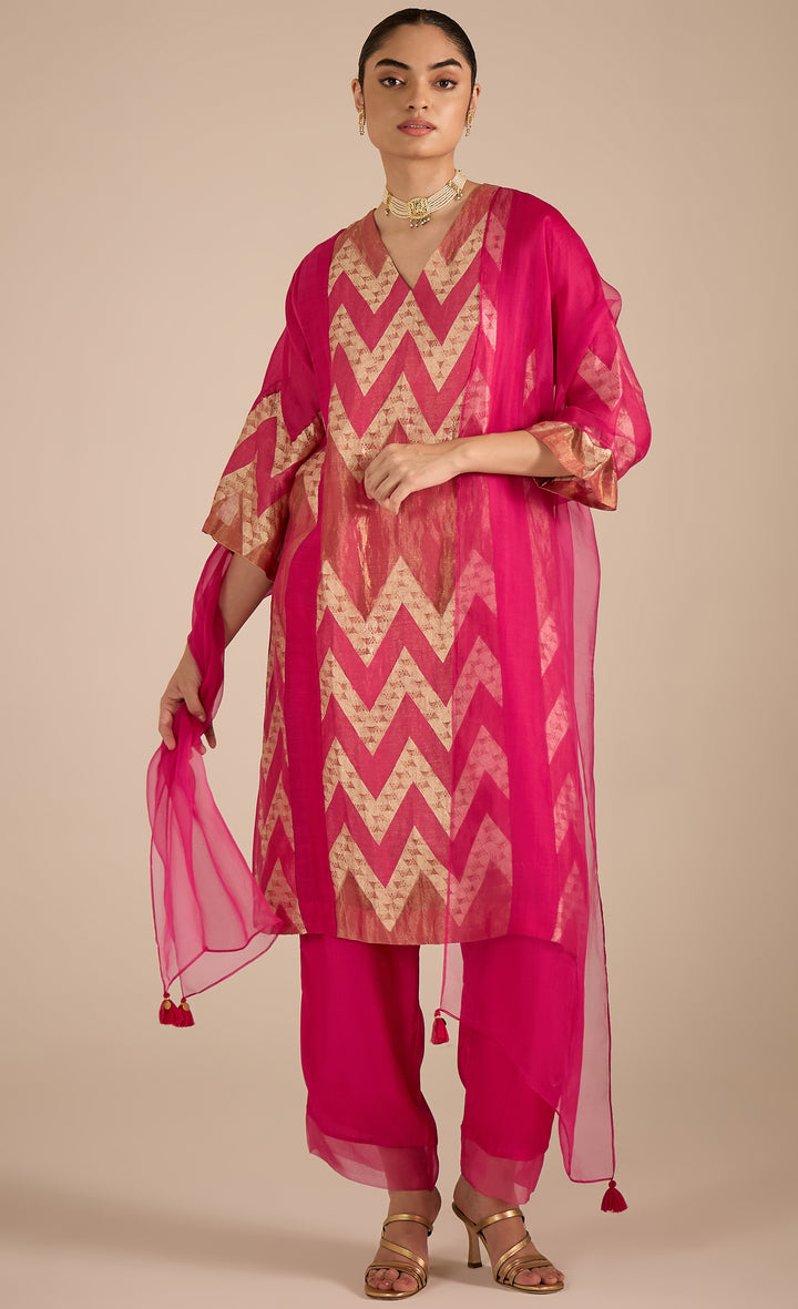 Baithak: Pink Chevron Straight Pant