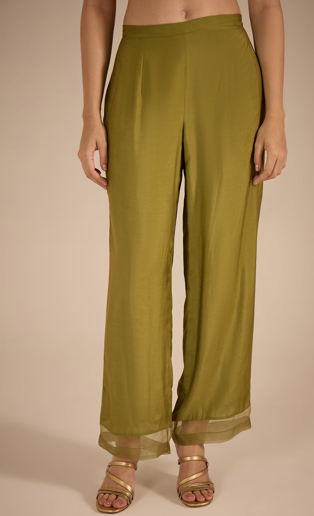 Baithak:  Green and Gold Chevron Straight Pant