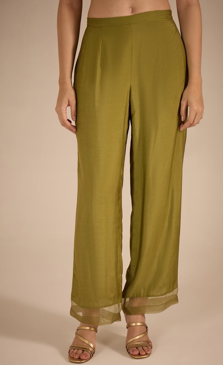 Baithak:  Green and Gold Chevron Straight Pant