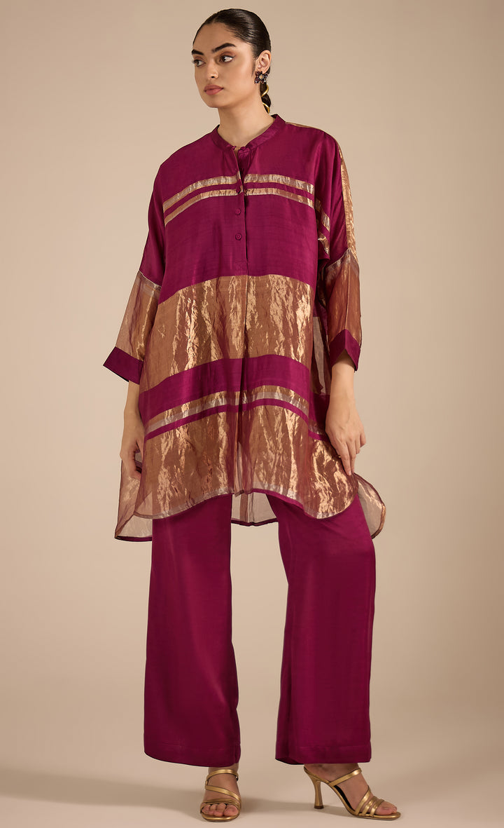 Baithak: Purple Tissue Kimono Set-2