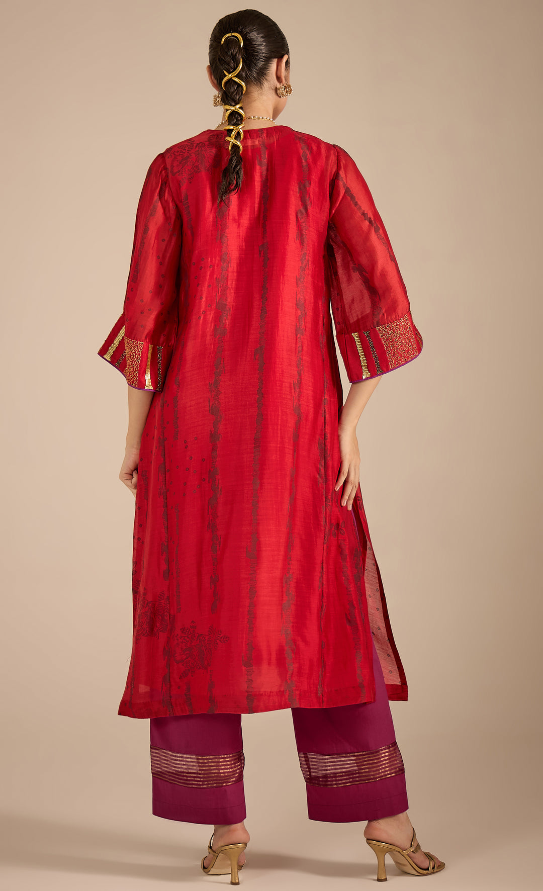 SAMAHAR: Red Cotton Silk Big Yok Kurta set