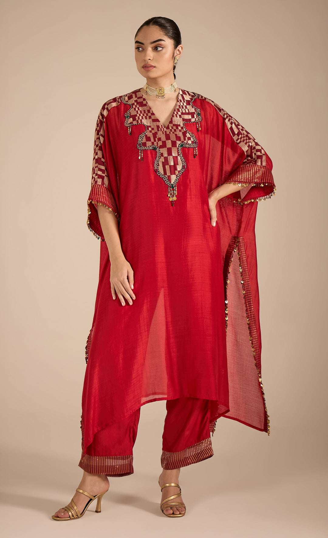 Baithak: Red Jewel Yok Kaftan Set