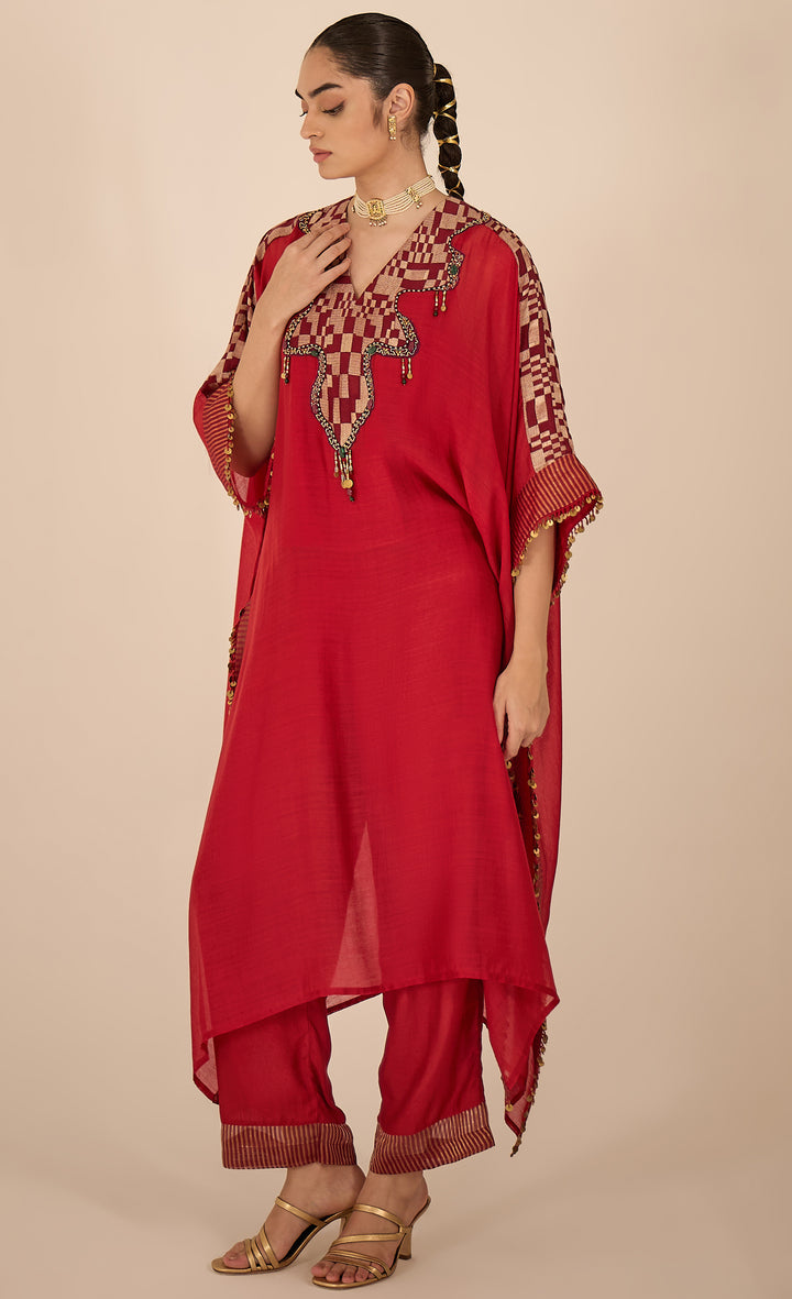 Baithak: Red Jewel Yok Kaftan Set