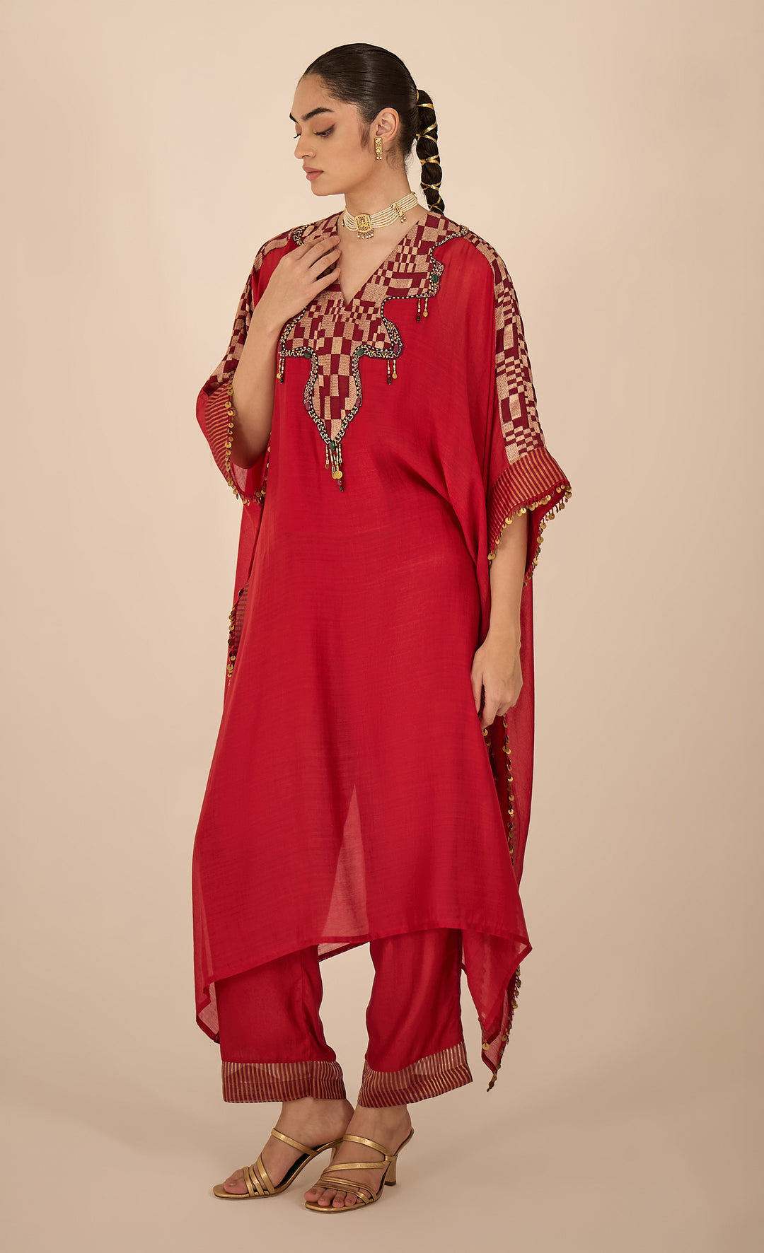 Baithak: Red Jewel Yok Kaftan Set