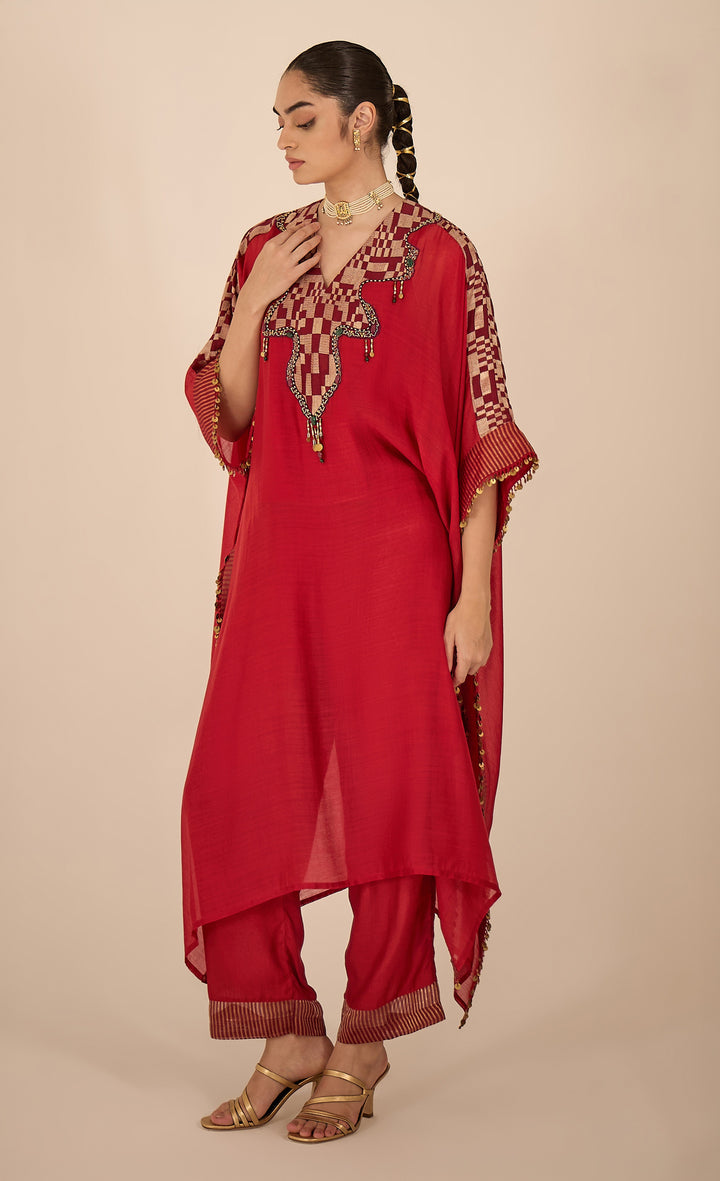 Baithak: Red Jewel Yok Kaftan Set