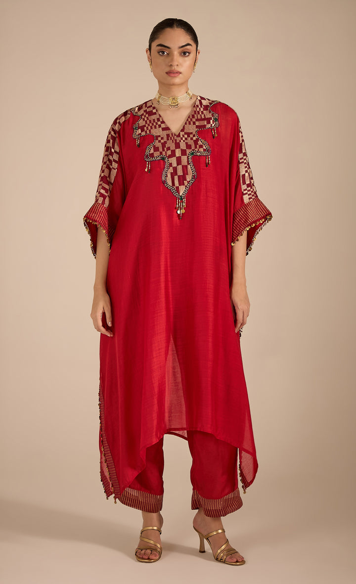 Baithak: Red Jewel Yok Kaftan Set