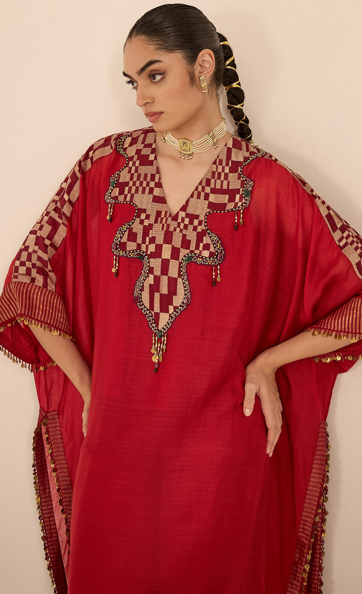 Baithak: Red Jewel Yok Kaftan Set