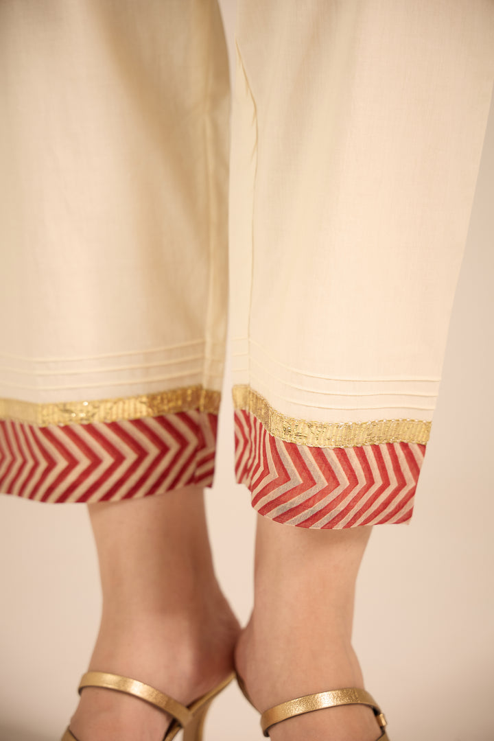 SAMAHAR: Ivory Cotton Straight Pant