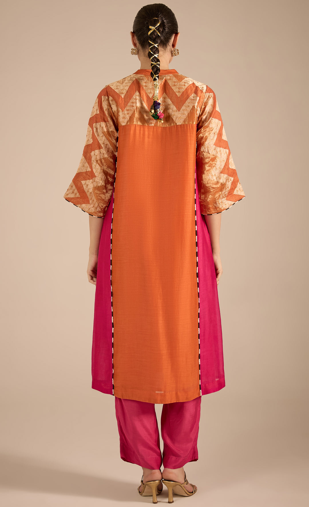 BAITHAK: Chevron Orange and Pink Kurta Set