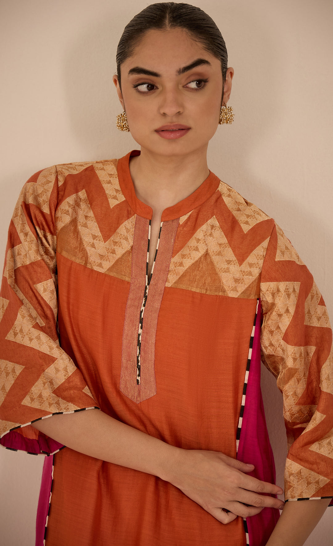 BAITHAK: Chevron Orange and Pink Kurta
