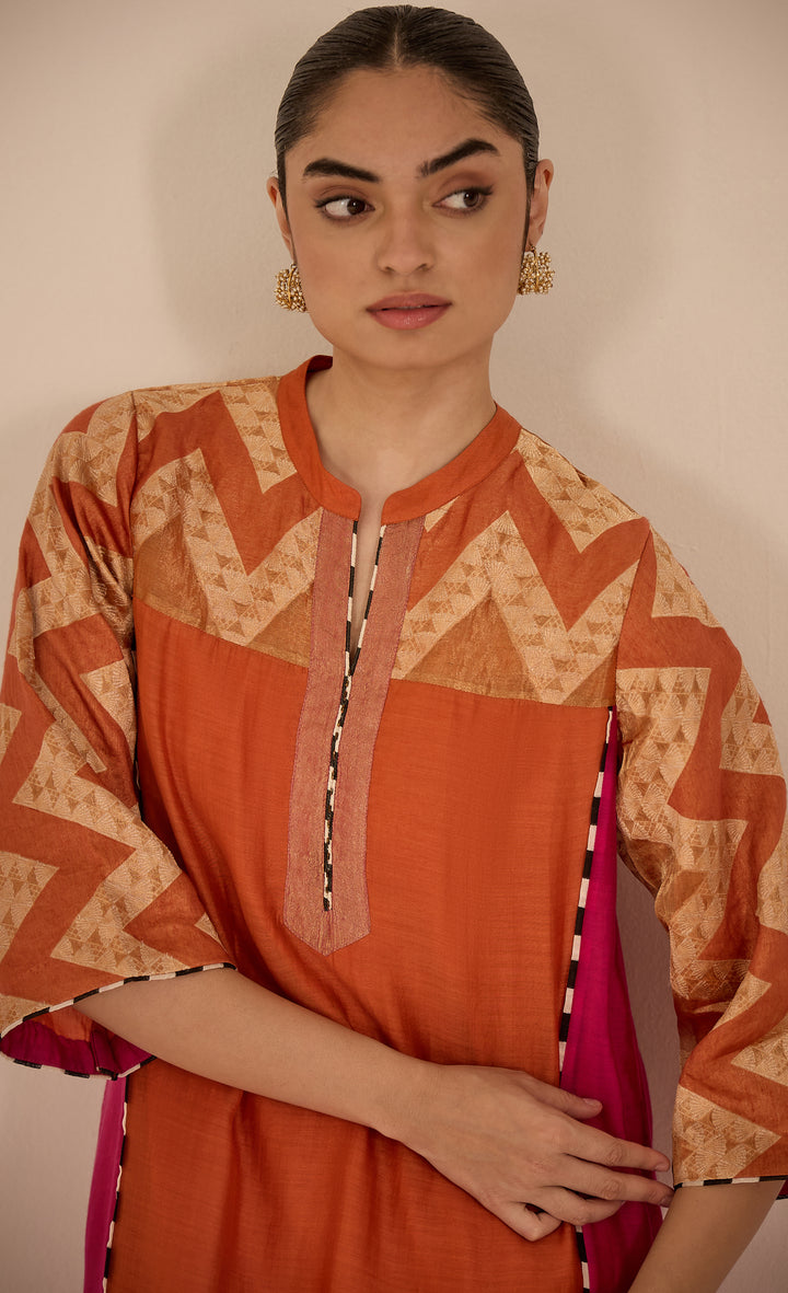 BAITHAK: Chevron Orange and Pink Kurta