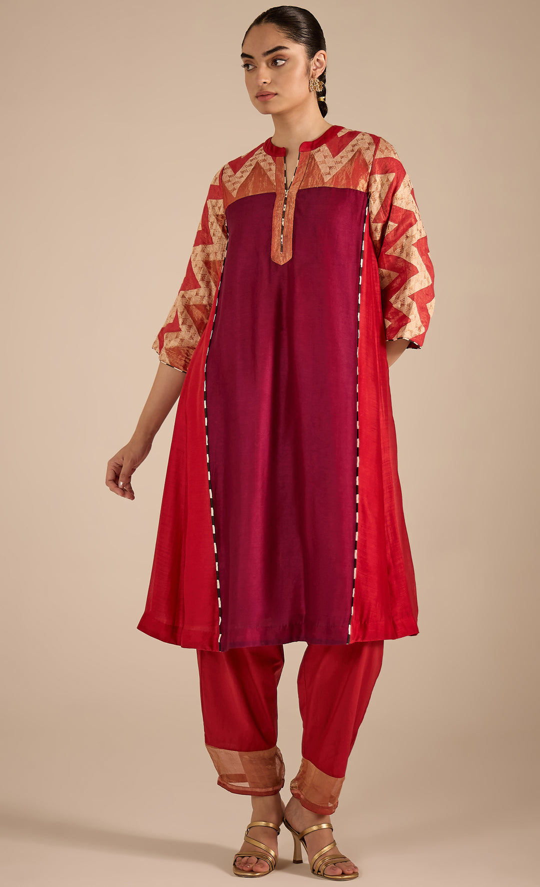 BAITHAK: Chevron Red and Purple Kurta