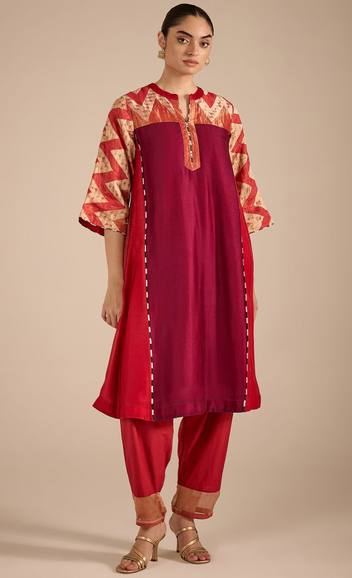 BAITHAK: Chevron Red and Purple Kurta