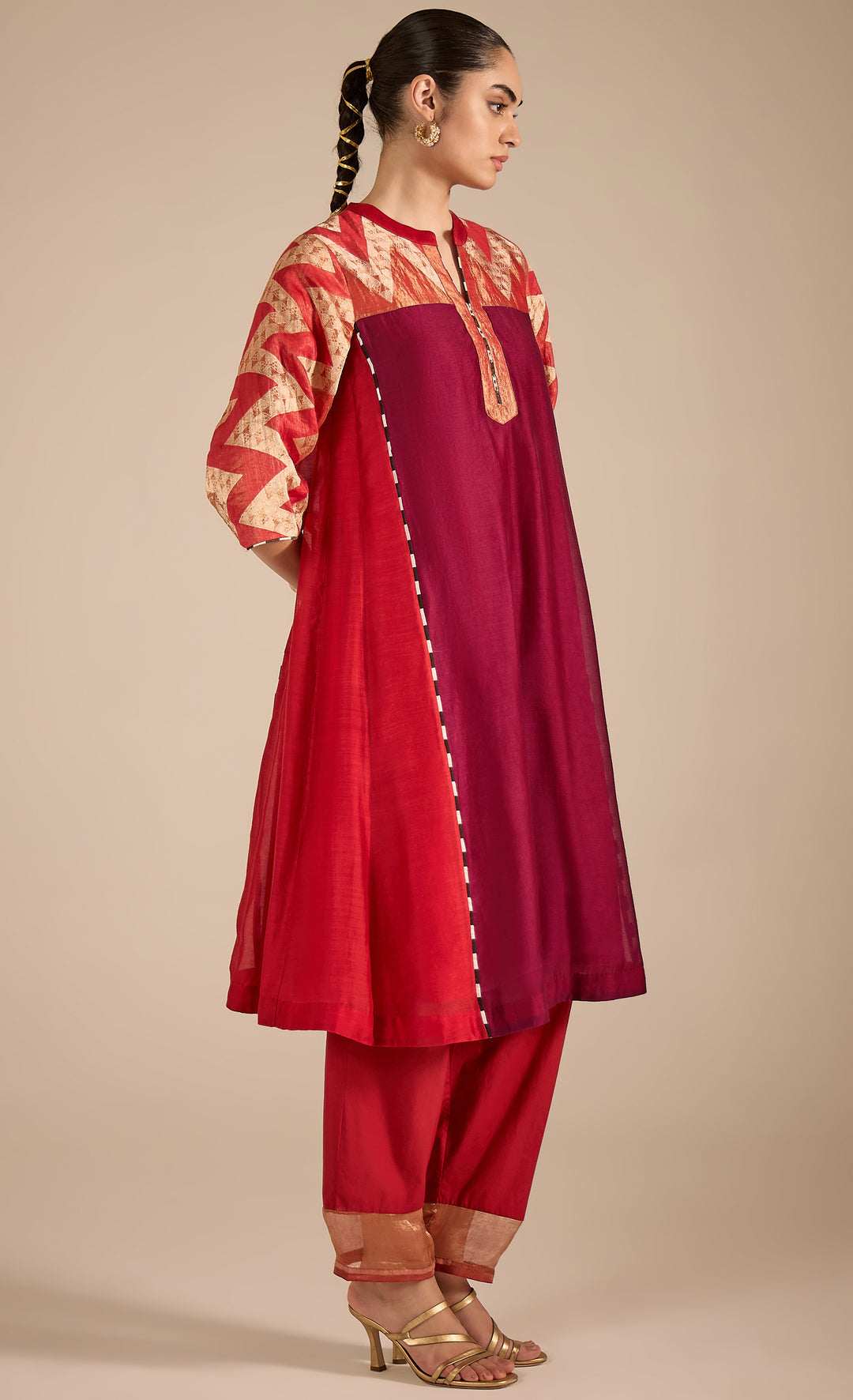 BAITHAK: Chevron Red and Purple Kurta
