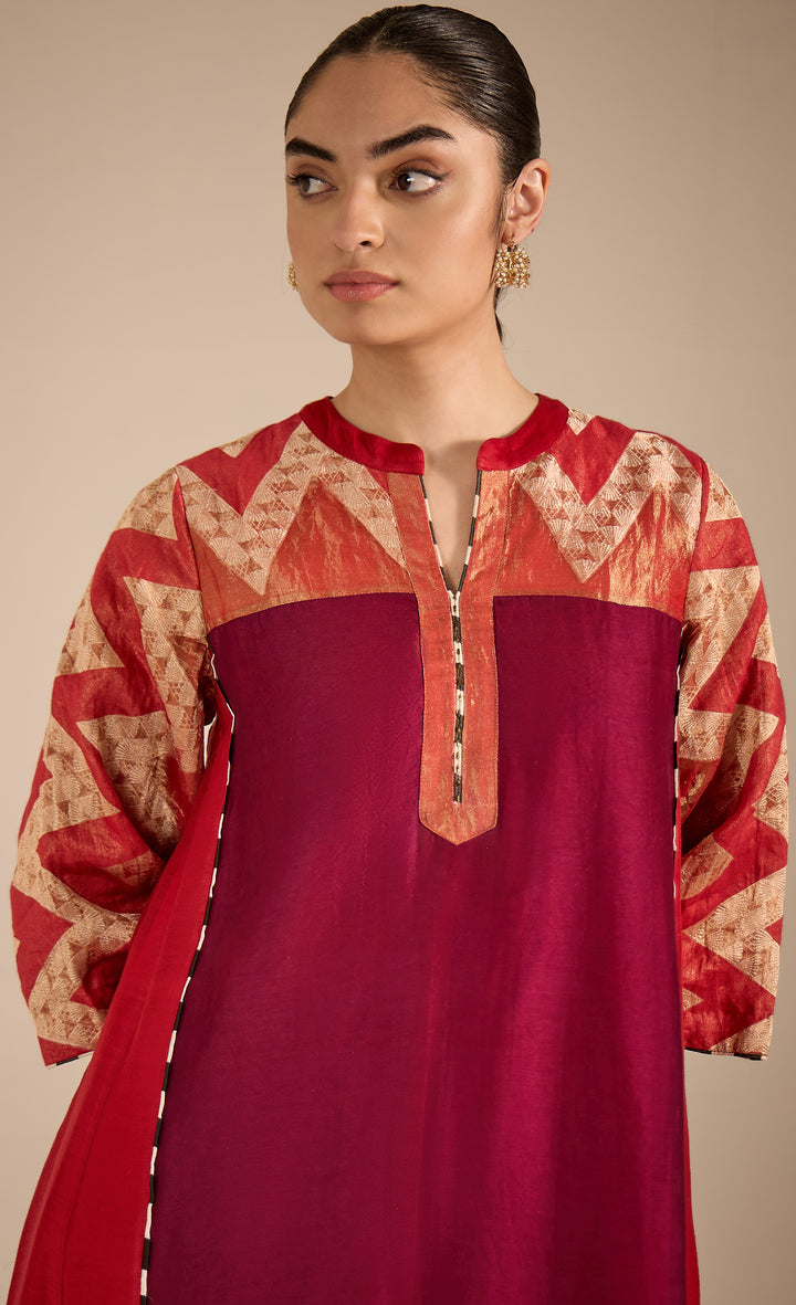 BAITHAK: Chevron Red and Purple Kurta