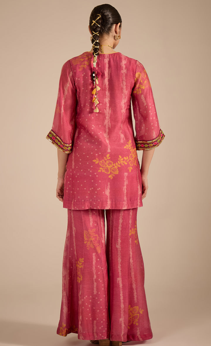 SAMAHAR: Blush Pink Cotton Silk Embroidered Short Kurta