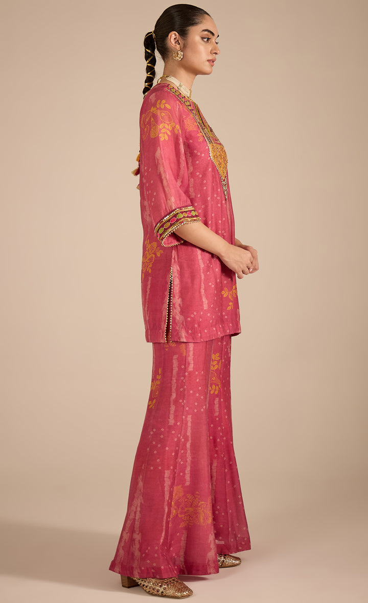 SAMAHAR: Blush Pink Cotton Silk Embroidered Short Kurta