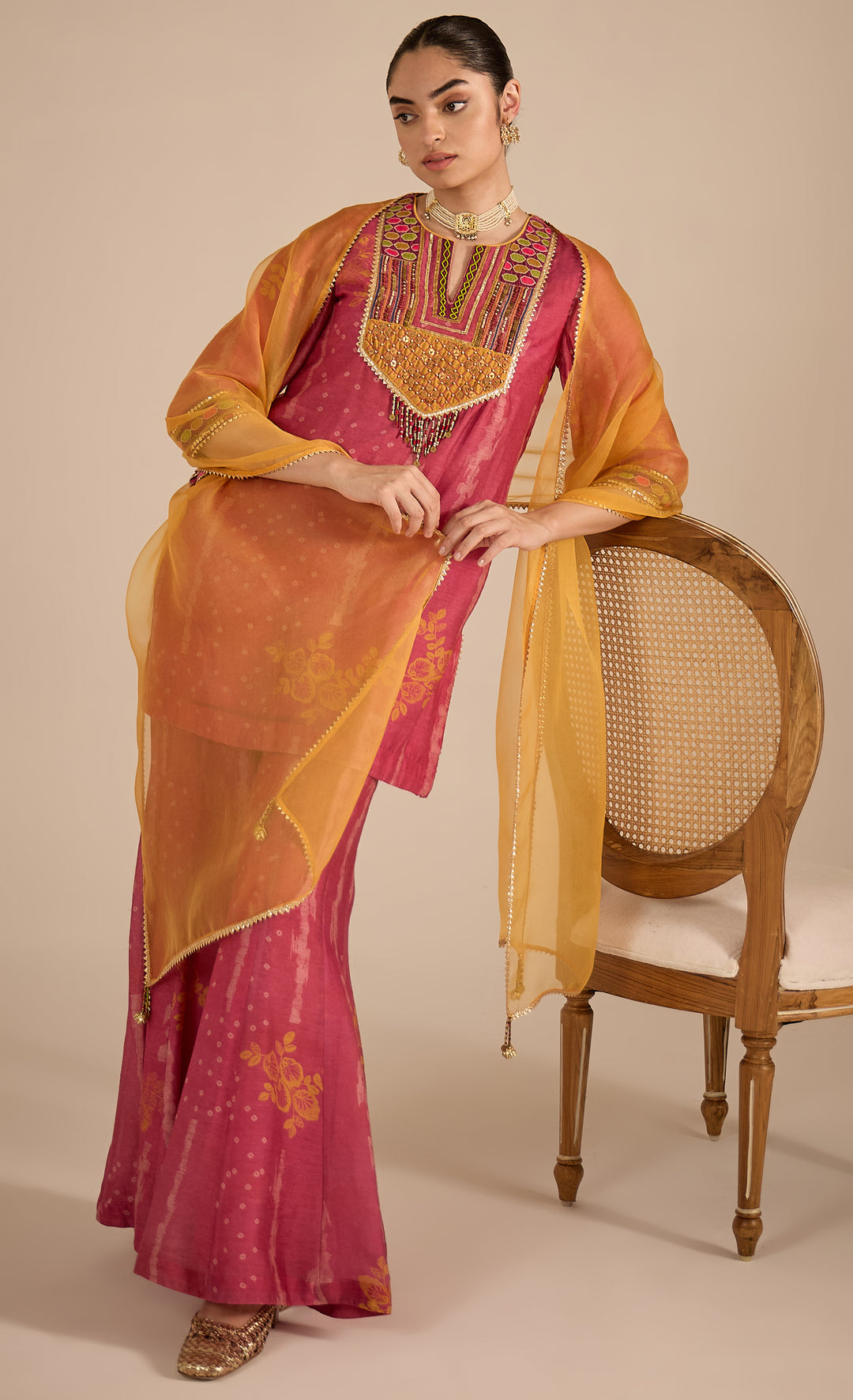 SAMAHAR: Blush Cotton Silk Embroidered Short Kurta Set