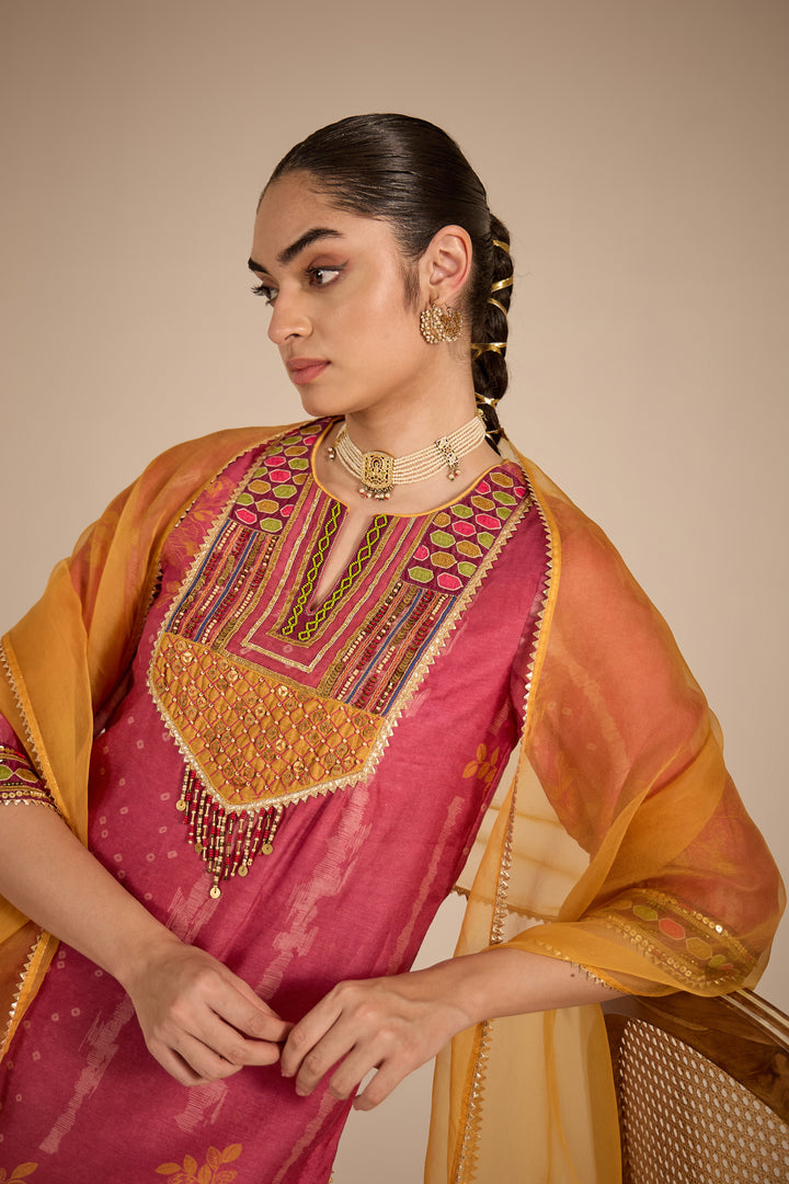 SAMAHAR: Blush Cotton Silk Embroidered Short Kurta Set