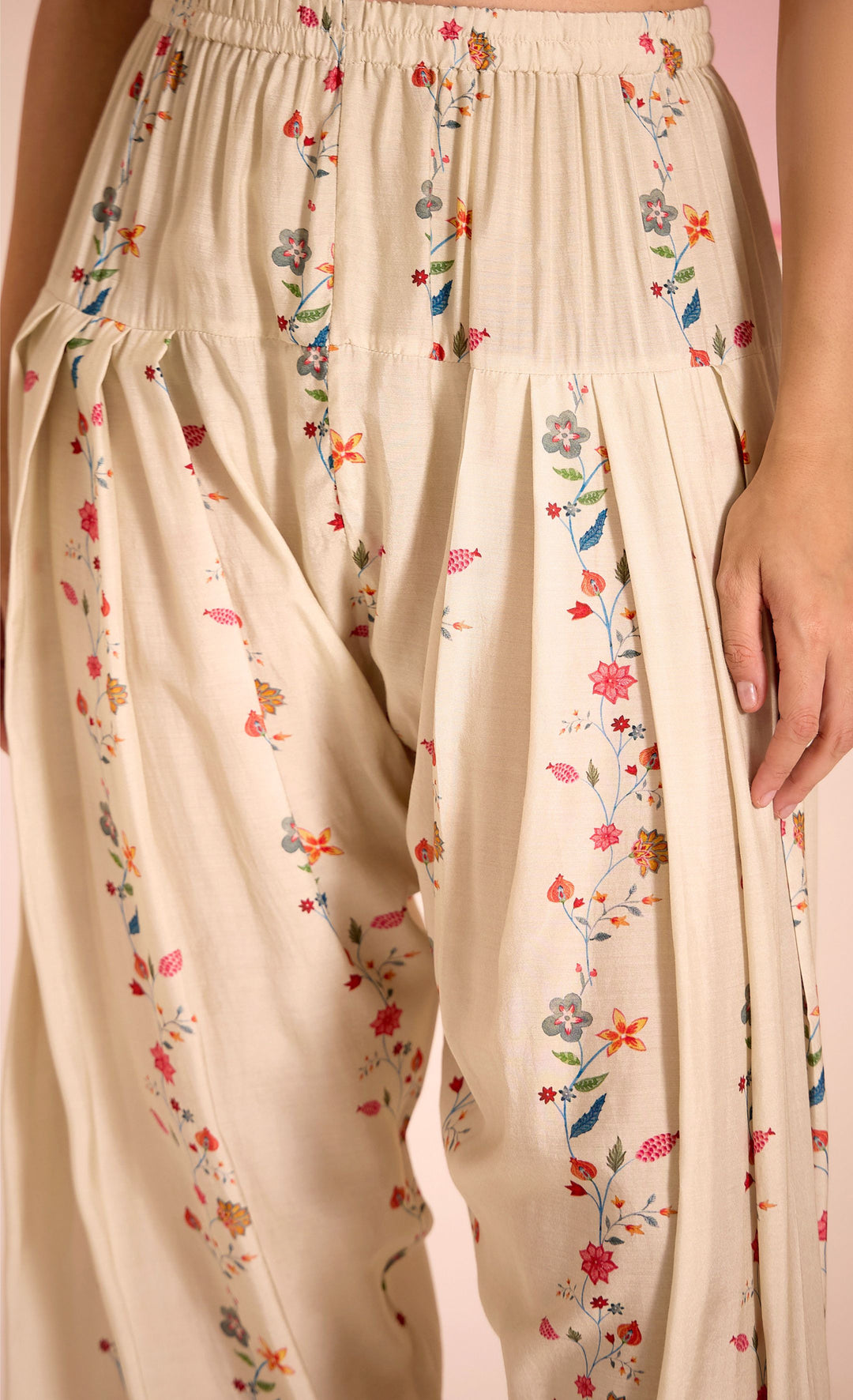 SAMAHAR: Ivory Chintz Cotton Silk Farsi Salwar