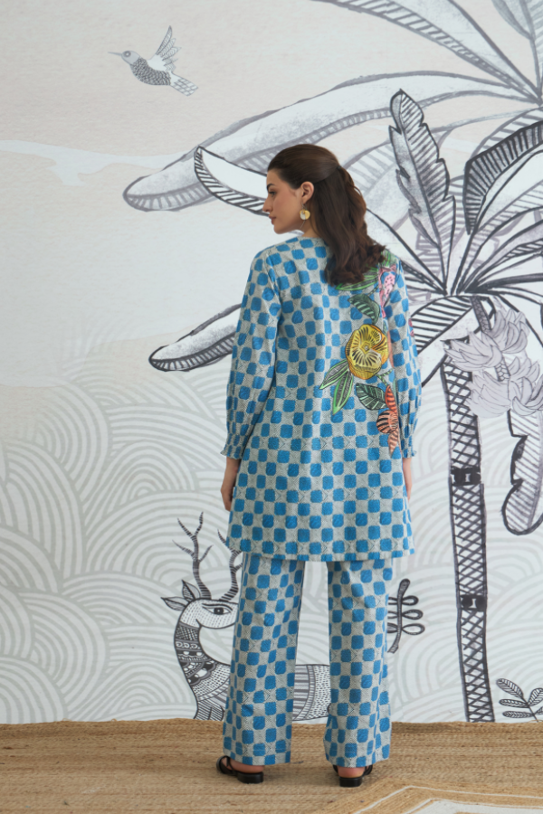 BLUE CHECK FLOWER CO-ORD SET