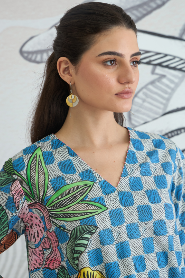 BLUE CHECK FLOWER CO-ORD SET