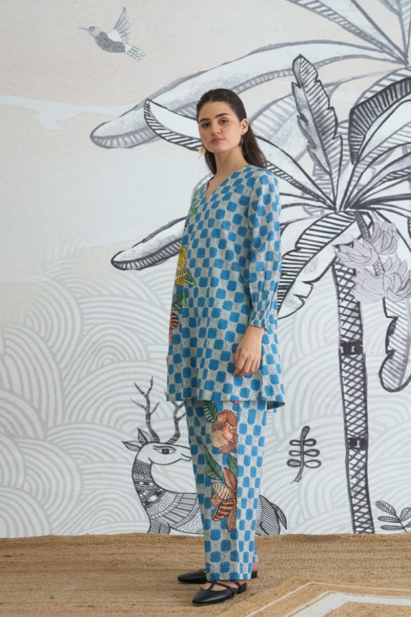 BLUE CHECK FLOWER CO-ORD SET