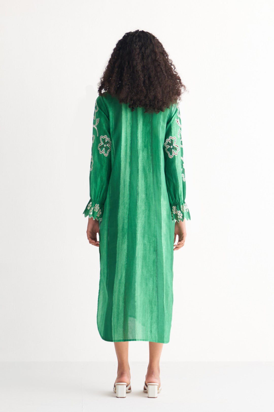 Green Melange Cutwork & Crosss-stitch shirt dress
