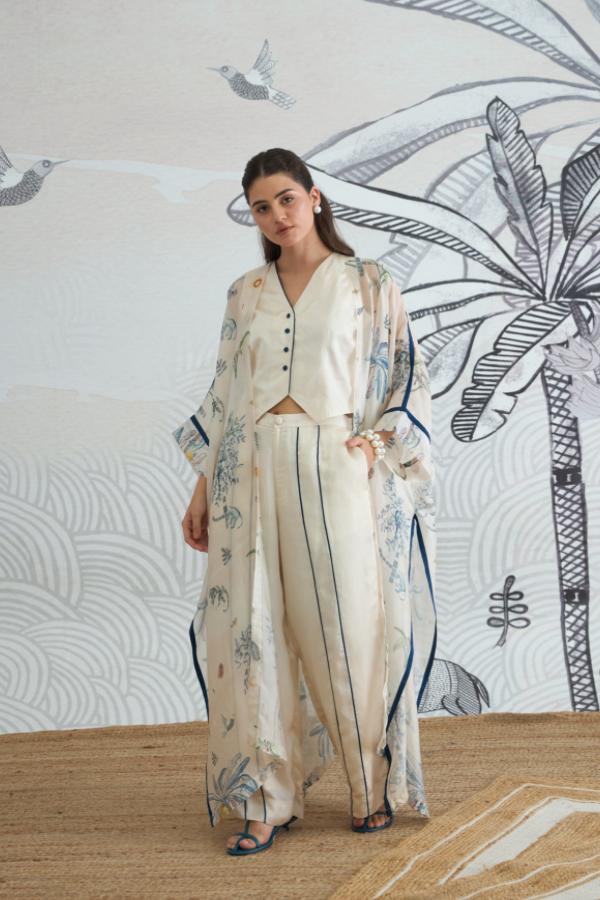JUNGLE LONG CAPE WITH WAISTCOAT TOP AND PANTS