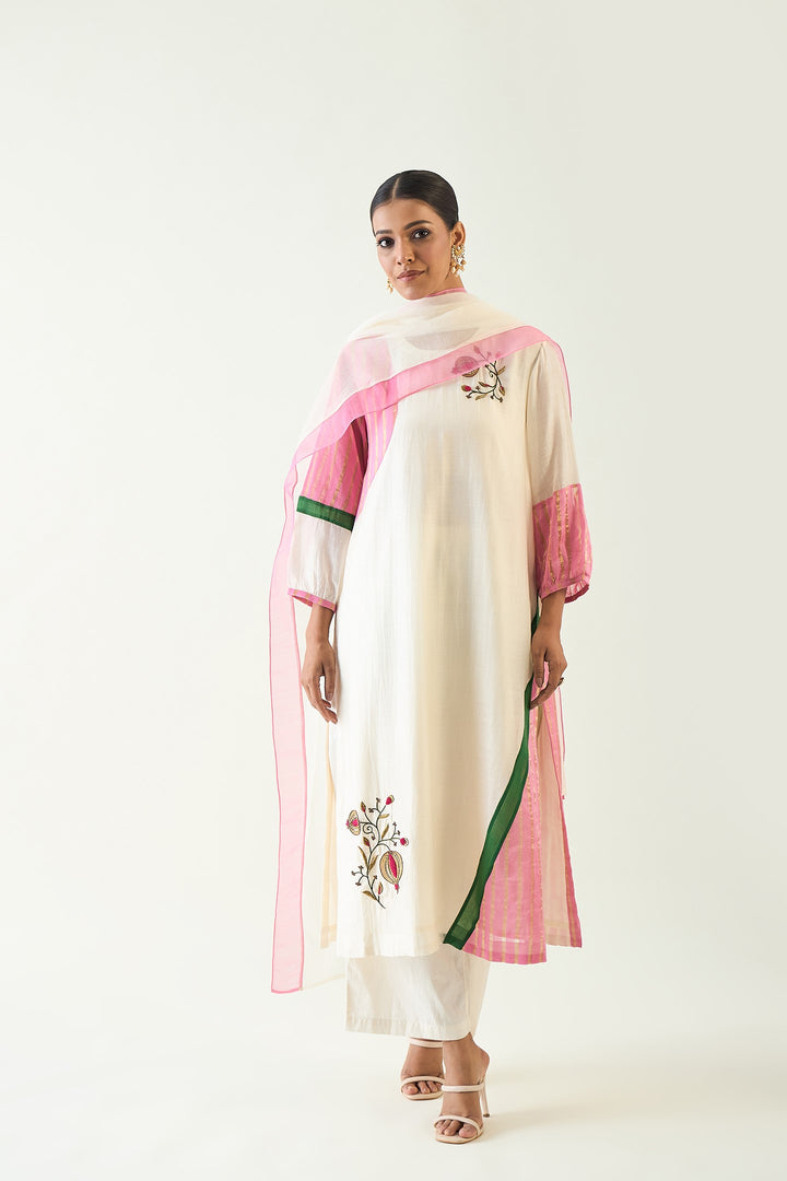 Mohini: Straight Kurta set - Ivory and Pink