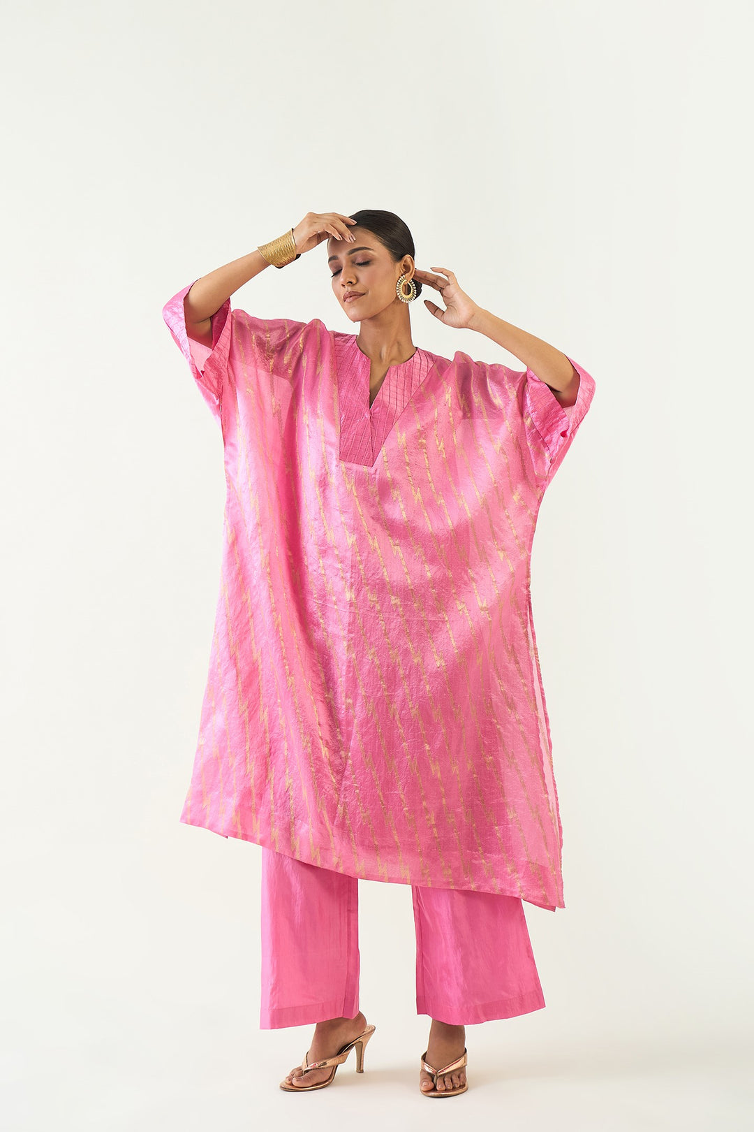 Damani: Silk with Gold weave Kimono Kaftan - Candy Pink