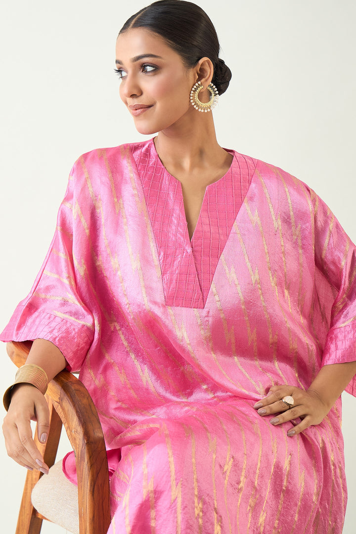 Damani: Silk with Gold weave Kimono Kaftan - Candy Pink