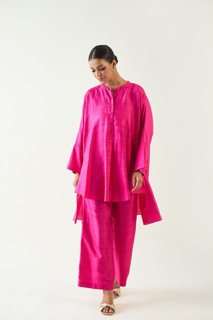 Ira: Silk Kimono Tunic set- Hot Pink