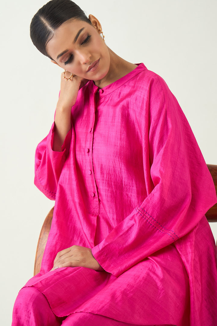 Ira: Silk Kimono Tunic set- Hot Pink