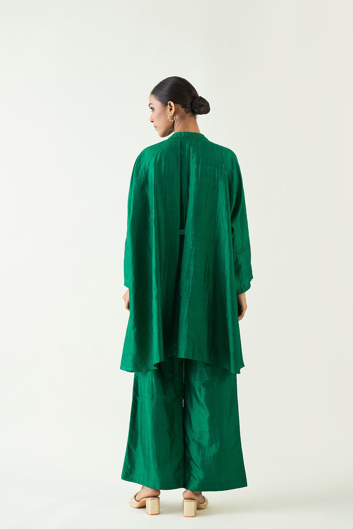 Ira: Silk Kimono Tunic set - Emerald Green