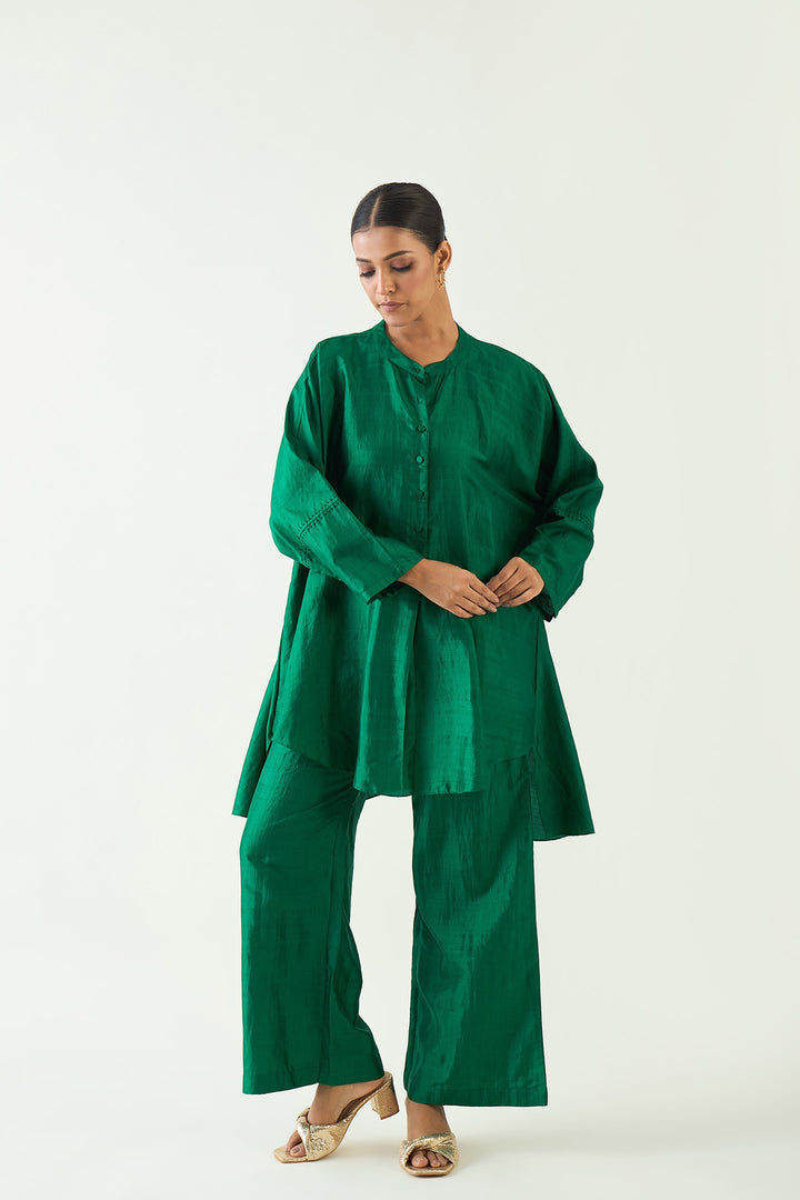 Ira: Silk Kimono Tunic set - Emerald Green
