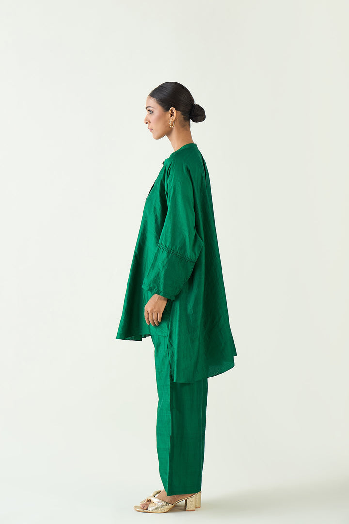 Ira: Silk Kimono Tunic set - Emerald Green