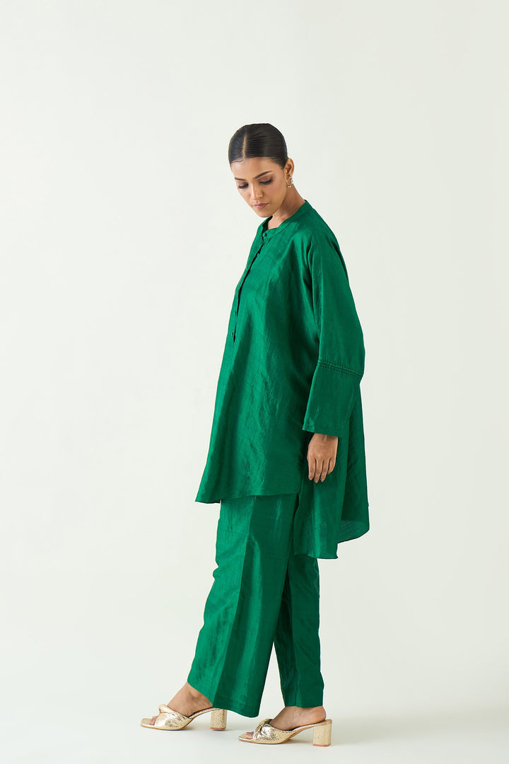 Ira: Silk Kimono Tunic set - Emerald Green